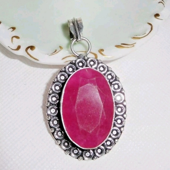 Natural Raw-Cut Ruby 925 Silver Pendant - Picture 4 of 6